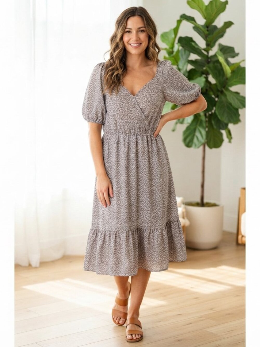 Cottagecore Romantic Dusty Pink Floral Puff Sleeve Summer Dress M Boho Whimsical